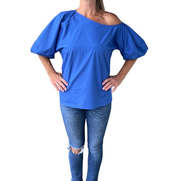 Amanda Uprichard | Dusk Mra Top Off the Shoulder Puff Sleeves Blue M - Picture 3 of 15